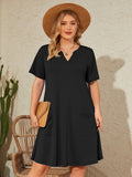 SHOWMALL Women's Plus Casual Dresses V Neck Short Beach Summer Sundress with Pockets
