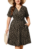 SHOWMALL Women's Plus Size Casual Summer Dress with Pockets, Crossover V Neck Beach Party Dress, Soft Breathable High Waist Sun Dress