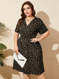 SHOWMALL Women's Plus Size Casual Summer Dress with Pockets, Crossover V Neck Beach Party Dress, Soft Breathable High Waist Sun Dress