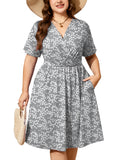 SHOWMALL Women's Plus Size Casual Summer Dress with Pockets, Crossover V Neck Beach Party Dress, Soft Breathable High Waist Sun Dress