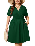 SHOWMALL Women's Plus Size Casual Summer Dress with Pockets, Crossover V Neck Beach Party Dress, Soft Breathable High Waist Sun Dress