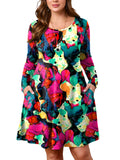 SHOWMALL Women's Plus Size Long Sleeve Dress, Swing A-Line with Pockets