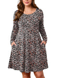 SHOWMALL Women's Plus Size Long Sleeve Dress, Swing A-Line with Pockets