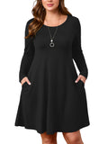 SHOWMALL Women's Plus Size Long Sleeve Dress, Swing A-Line with Pockets