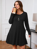 SHOWMALL Women's Plus Size Long Sleeve Dress, Swing A-Line with Pockets