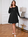 SHOWMALL Women's Plus Size Long Sleeve Dress, Swing A-Line with Pockets