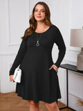 SHOWMALL Women's Plus Size Long Sleeve Dress, Swing A-Line with Pockets