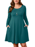 SHOWMALL Women's Plus Size Long Sleeve Dress, Swing A-Line with Pockets