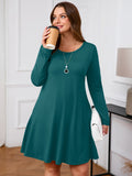 SHOWMALL Women's Plus Size Long Sleeve Dress, Swing A-Line with Pockets