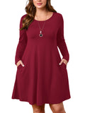 SHOWMALL Women's Plus Size Long Sleeve Dress, Swing A-Line with Pockets