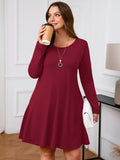 SHOWMALL Women's Plus Size Long Sleeve Dress, Swing A-Line with Pockets