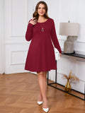 SHOWMALL Women's Plus Size Long Sleeve Dress, Swing A-Line with Pockets