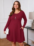SHOWMALL Women's Plus Size Long Sleeve Dress, Swing A-Line with Pockets