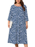 SHOWMALL 3/4 Sleeve Floral Dress for Women Plus Size,  A-Line Midi Dress with Pockets, Casual Fall Wedding Guest Dress