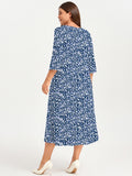 SHOWMALL 3/4 Sleeve Floral Dress for Women Plus Size,  A-Line Midi Dress with Pockets, Casual Fall Wedding Guest Dress
