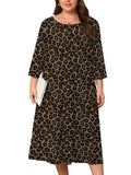 SHOWMALL 3/4 Sleeve Floral Dress for Women Plus Size,  A-Line Midi Dress with Pockets, Casual Fall Wedding Guest Dress