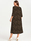 SHOWMALL 3/4 Sleeve Floral Dress for Women Plus Size,  A-Line Midi Dress with Pockets, Casual Fall Wedding Guest Dress
