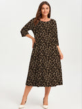 SHOWMALL 3/4 Sleeve Floral Dress for Women Plus Size,  A-Line Midi Dress with Pockets, Casual Fall Wedding Guest Dress