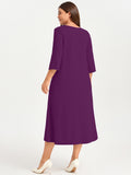 SHOWMALL 3/4 Sleeve Floral Dress for Women Plus Size,  A-Line Midi Dress with Pockets, Casual Fall Wedding Guest Dress