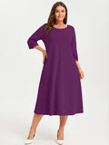 SHOWMALL 3/4 Sleeve Floral Dress for Women Plus Size,  A-Line Midi Dress with Pockets, Casual Fall Wedding Guest Dress