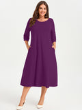 SHOWMALL 3/4 Sleeve Floral Dress for Women Plus Size,  A-Line Midi Dress with Pockets, Casual Fall Wedding Guest Dress