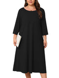 SHOWMALL 3/4 Sleeve Floral Dress for Women Plus Size,  A-Line Midi Dress with Pockets, Casual Fall Wedding Guest Dress