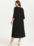 SHOWMALL 3/4 Sleeve Floral Dress for Women Plus Size,  A-Line Midi Dress with Pockets, Casual Fall Wedding Guest Dress