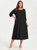 SHOWMALL 3/4 Sleeve Floral Dress for Women Plus Size,  A-Line Midi Dress with Pockets, Casual Fall Wedding Guest Dress