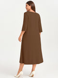 SHOWMALL 3/4 Sleeve Floral Dress for Women Plus Size,  A-Line Midi Dress with Pockets, Casual Fall Wedding Guest Dress