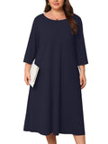 SHOWMALL 3/4 Sleeve Floral Dress for Women Plus Size,  A-Line Midi Dress with Pockets, Casual Fall Wedding Guest Dress