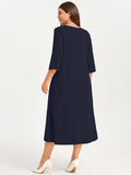 SHOWMALL 3/4 Sleeve Floral Dress for Women Plus Size,  A-Line Midi Dress with Pockets, Casual Fall Wedding Guest Dress