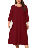 SHOWMALL 3/4 Sleeve Floral Dress for Women Plus Size,  A-Line Midi Dress with Pockets, Casual Fall Wedding Guest Dress