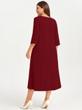SHOWMALL 3/4 Sleeve Floral Dress for Women Plus Size,  A-Line Midi Dress with Pockets, Casual Fall Wedding Guest Dress