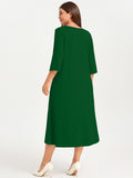 SHOWMALL 3/4 Sleeve Floral Dress for Women Plus Size,  A-Line Midi Dress with Pockets, Casual Fall Wedding Guest Dress