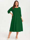 SHOWMALL 3/4 Sleeve Floral Dress for Women Plus Size,  A-Line Midi Dress with Pockets, Casual Fall Wedding Guest Dress