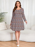 SHOWMALL Women's Plus Size Midi Dress Long Sleeves with Pockets, Swing A-Line, Soft & Breathable, Everyday Knee Length