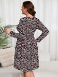 SHOWMALL Women's Plus Size Midi Dress Long Sleeves with Pockets, Swing A-Line, Soft & Breathable, Everyday Knee Length