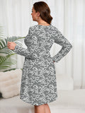 SHOWMALL Women's Plus Size Midi Dress Long Sleeves with Pockets, Swing A-Line, Soft & Breathable, Everyday Knee Length