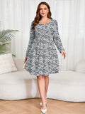 SHOWMALL Women's Plus Size Midi Dress Long Sleeves with Pockets, Swing A-Line, Soft & Breathable, Everyday Knee Length