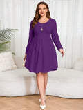 SHOWMALL Women's Plus Size Midi Dress Long Sleeves with Pockets, Swing A-Line, Soft & Breathable, Everyday Knee Length
