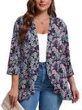 Plus Open Front Lightweight Cardigan 3/4 Sleeves Pleated Ruffles Hemline