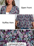 SHOWMALL Women's Plus Open Front Lightweight Cardigan 3/4 Sleeves Pleated Ruffles Hemline Shrugs
