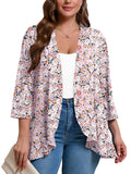 Plus Open Front Lightweight Cardigan 3/4 Sleeves Pleated Ruffles Hemline