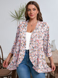 Plus Open Front Lightweight Cardigan 3/4 Sleeves Pleated Ruffles Hemline
