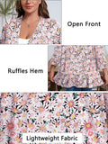 SHOWMALL Women's Plus Open Front Lightweight Cardigan 3/4 Sleeves Pleated Ruffles Hemline Shrugs
