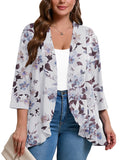 Plus Open Front Lightweight Cardigan 3/4 Sleeves Pleated Ruffles Hemline
