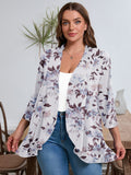 Plus Open Front Lightweight Cardigan 3/4 Sleeves Pleated Ruffles Hemline
