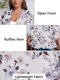 SHOWMALL Women's Plus Open Front Lightweight Cardigan 3/4 Sleeves Pleated Ruffles Hemline Shrugs
