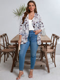 SHOWMALL Women's Plus Open Front Lightweight Cardigan 3/4 Sleeves Pleated Ruffles Hemline Shrugs