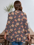 Plus Open Front Lightweight Cardigan 3/4 Sleeves Pleated Ruffles Hemline